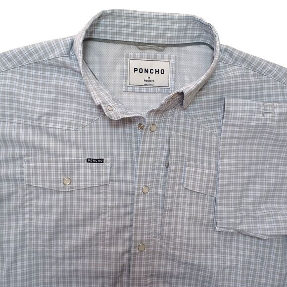 Poncho Pearl Snap Shirt Western Mens Medium Short Sleeve Double Pockets Vented - Picture 1 of 10
